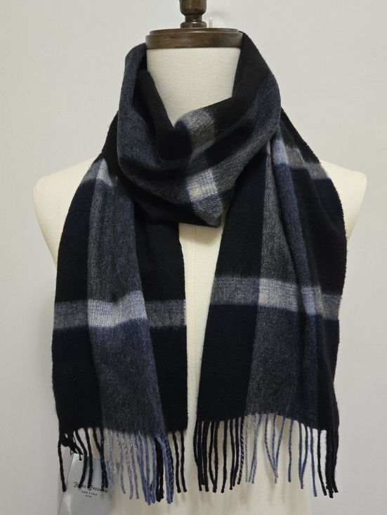 Hickey Freeman Other - Hickey Freeman Plaid Cashmere and Wool Fringe Scarf Mens Black Gray Blue